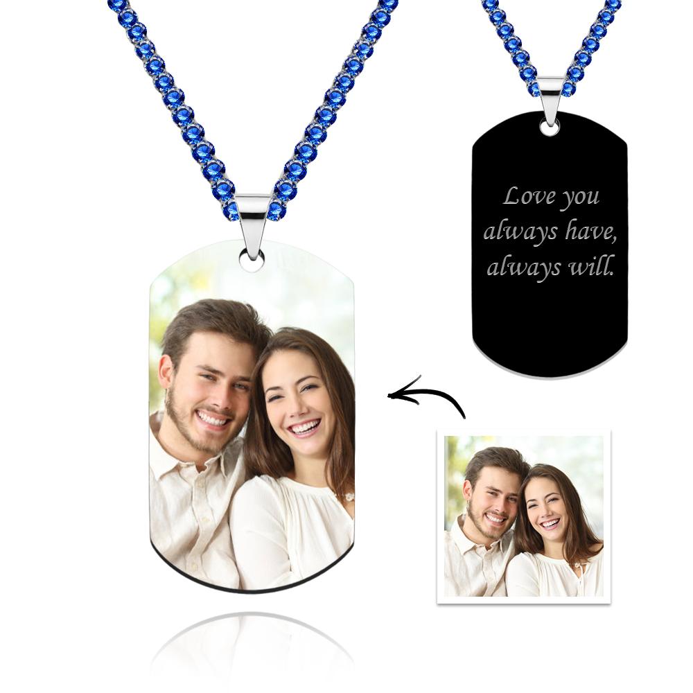 Men's Photo Tag Necklace With Engraving Tennis Chain Gifts For Him