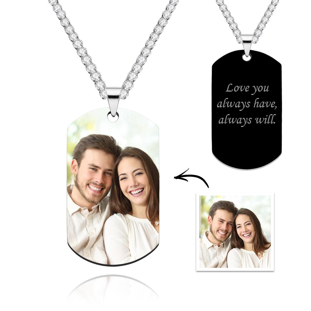 Men's Photo Tag Necklace With Engraving Tennis Chain Gifts For Him
