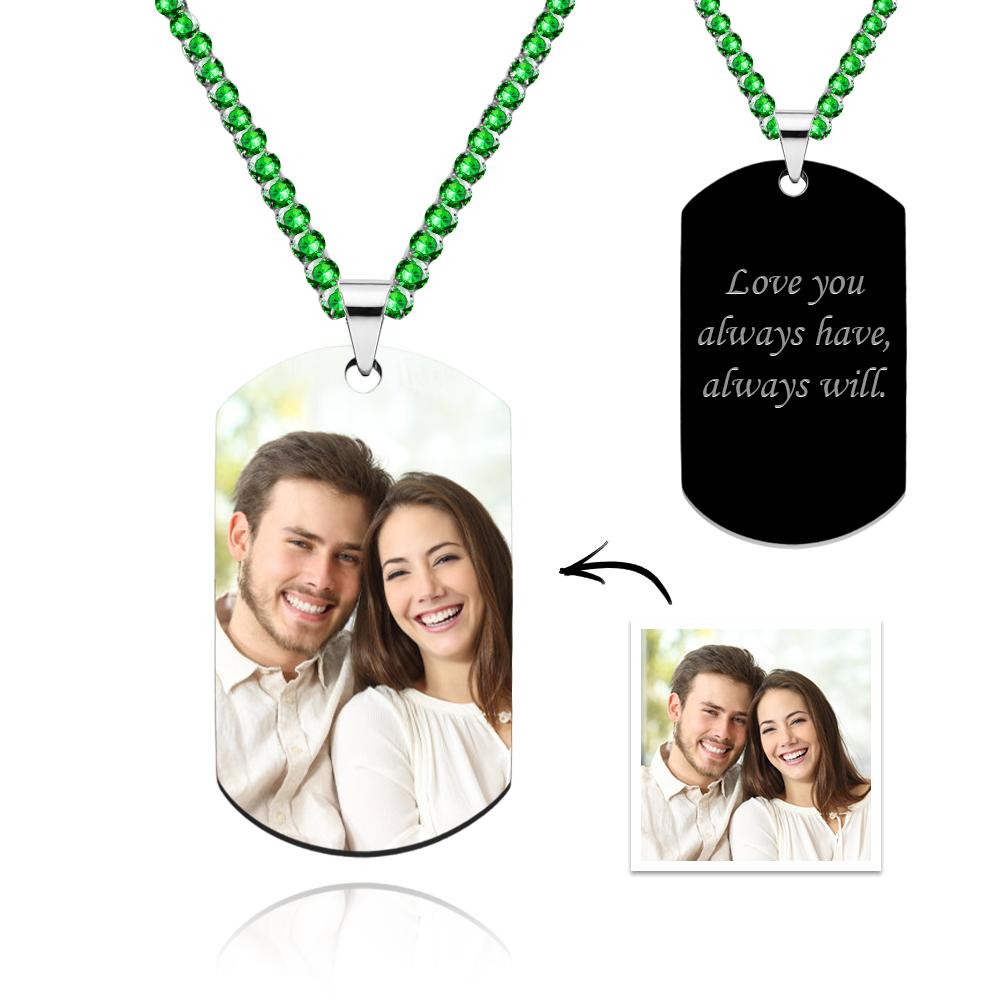 Men's Photo Tag Necklace With Engraving Tennis Chain Gifts For Him