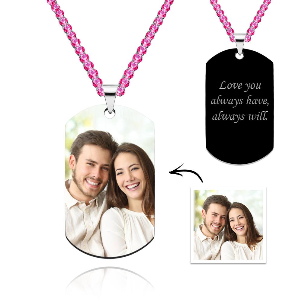 Men's Photo Tag Necklace With Engraving Tennis Chain Gifts For Him