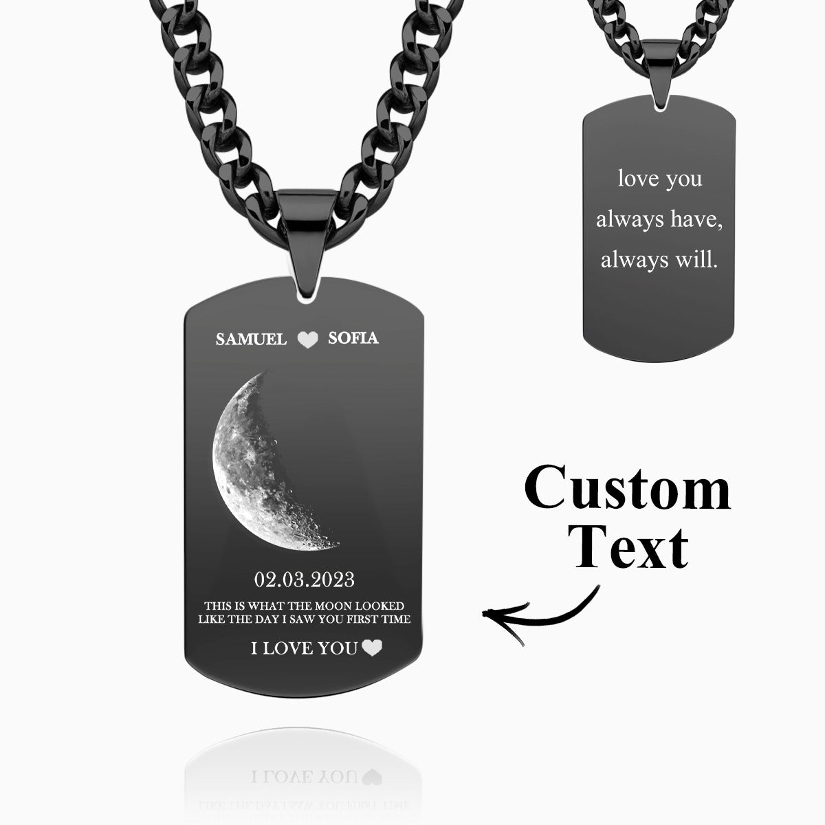 Custom Moon Phase Necklace With Text Modern Pendant Gifts For Couples