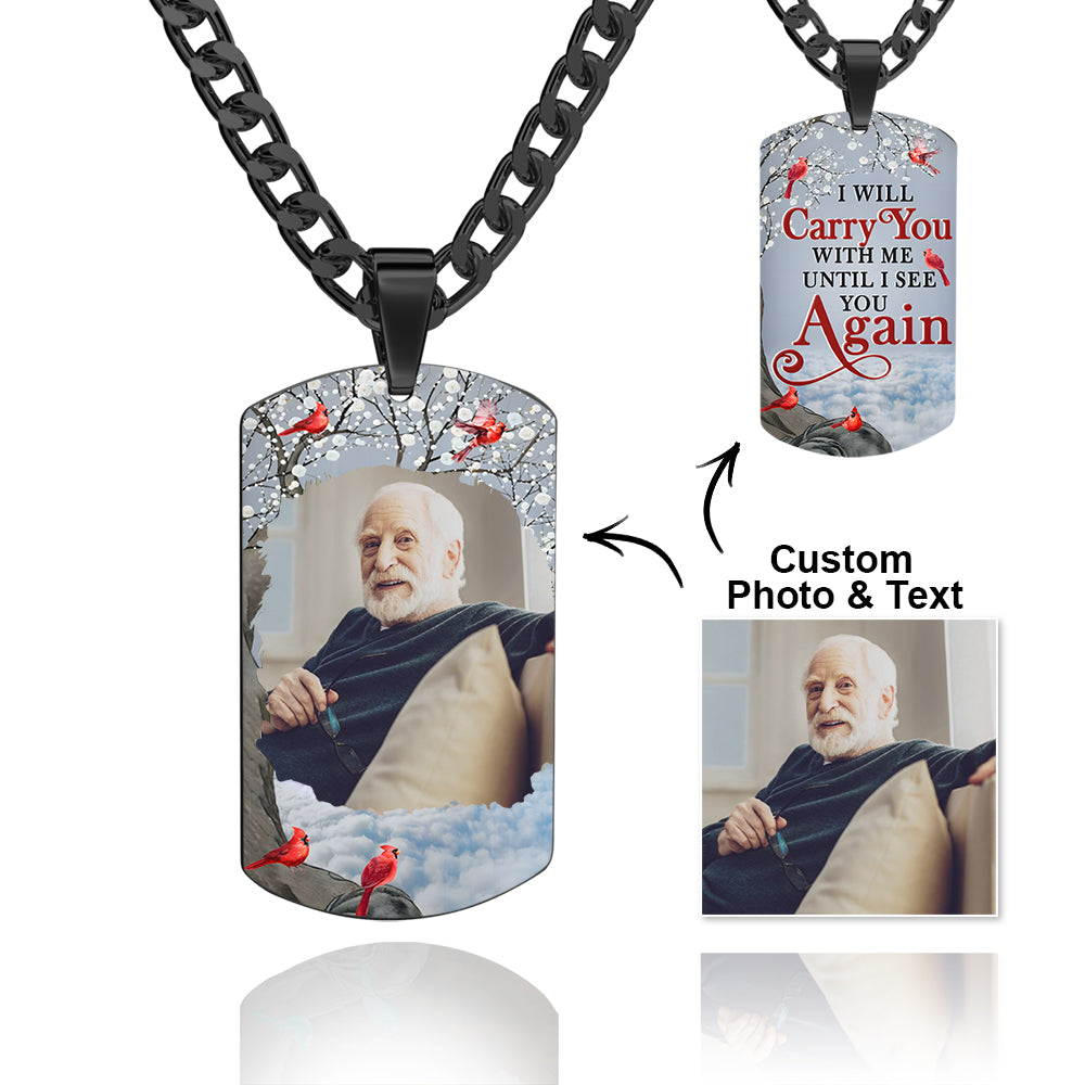 Custom Photo Tag Memorial Engraved Necklace with Engraving Stainless Steel Men's Necklace