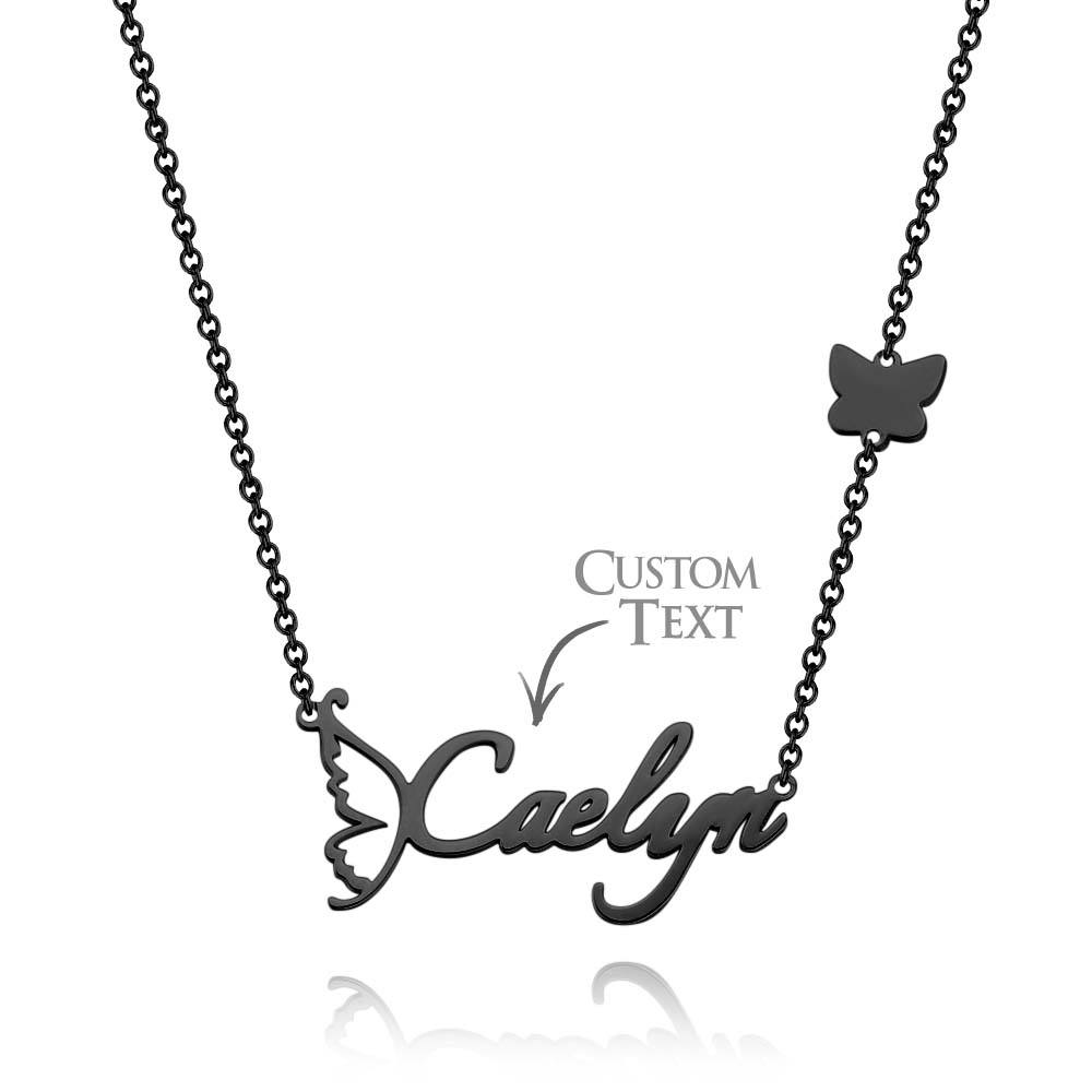 Customized Name Necklace Butterfly Necklace for Women Handwriting with Sideways Butterfly Charm Elegant Butterfly Design Gift for Friend