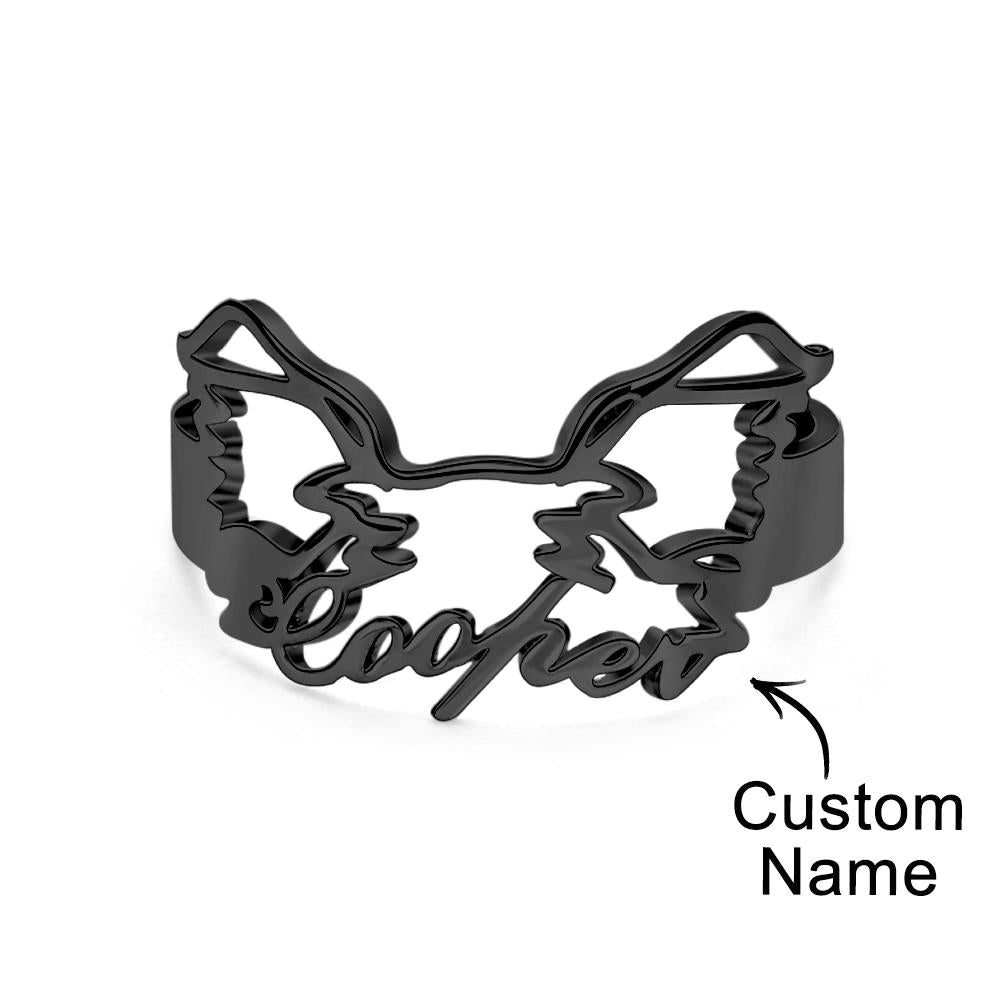 Custom Pet Silhouette Name Ring Cute Dog Cat Ear Modeling Jewelry Gift for Pet Lover