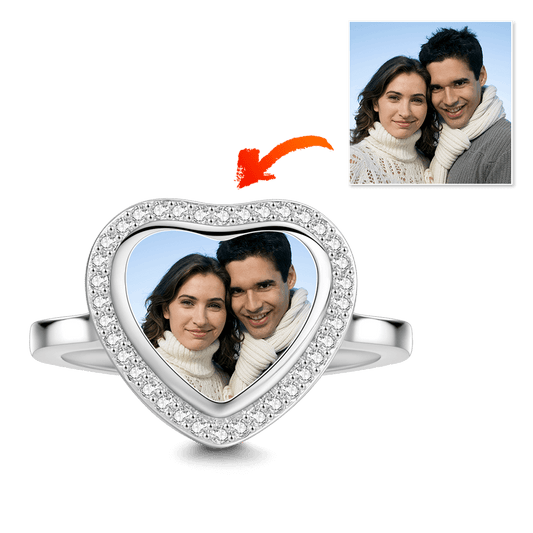 Heart Personalized Photo Ring Zircon Copper