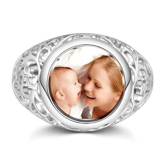 Round Mother S Photo Ring Silver