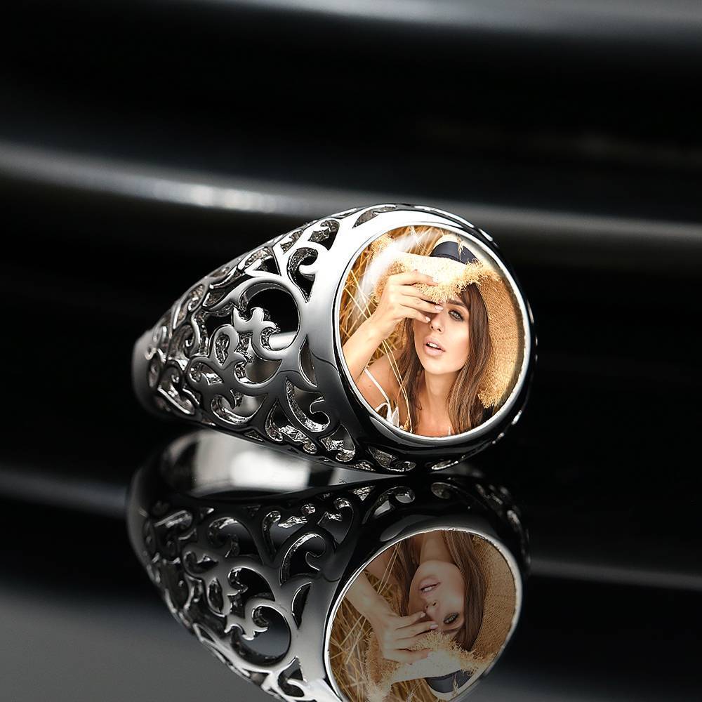 Photo Ring Round Shaped Silver Best Friend