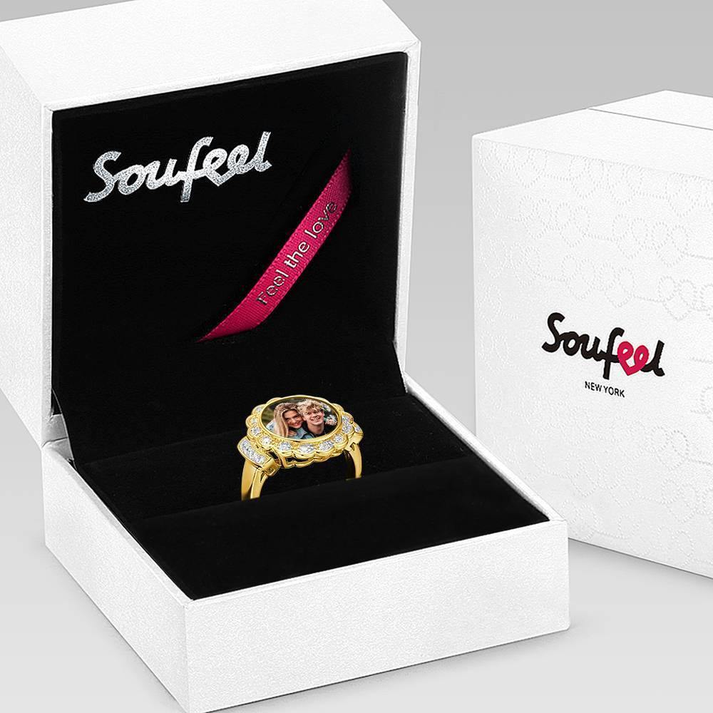 Photo Ring Round Photo with Zircon Mother's Gift Rose Gold Plated
