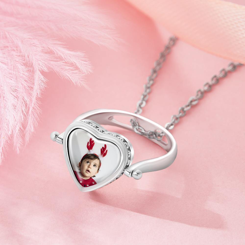 Photo Necklace, Photo Ring Couple's Gifts Dual-use (Ring Size 5#)