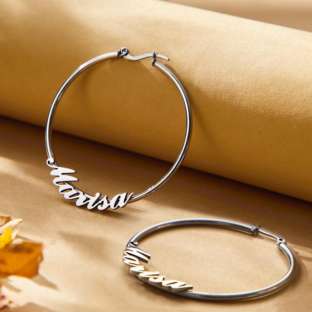 Custom Engraved Earrings Big Hoop Cursive Earrings Gift for Women