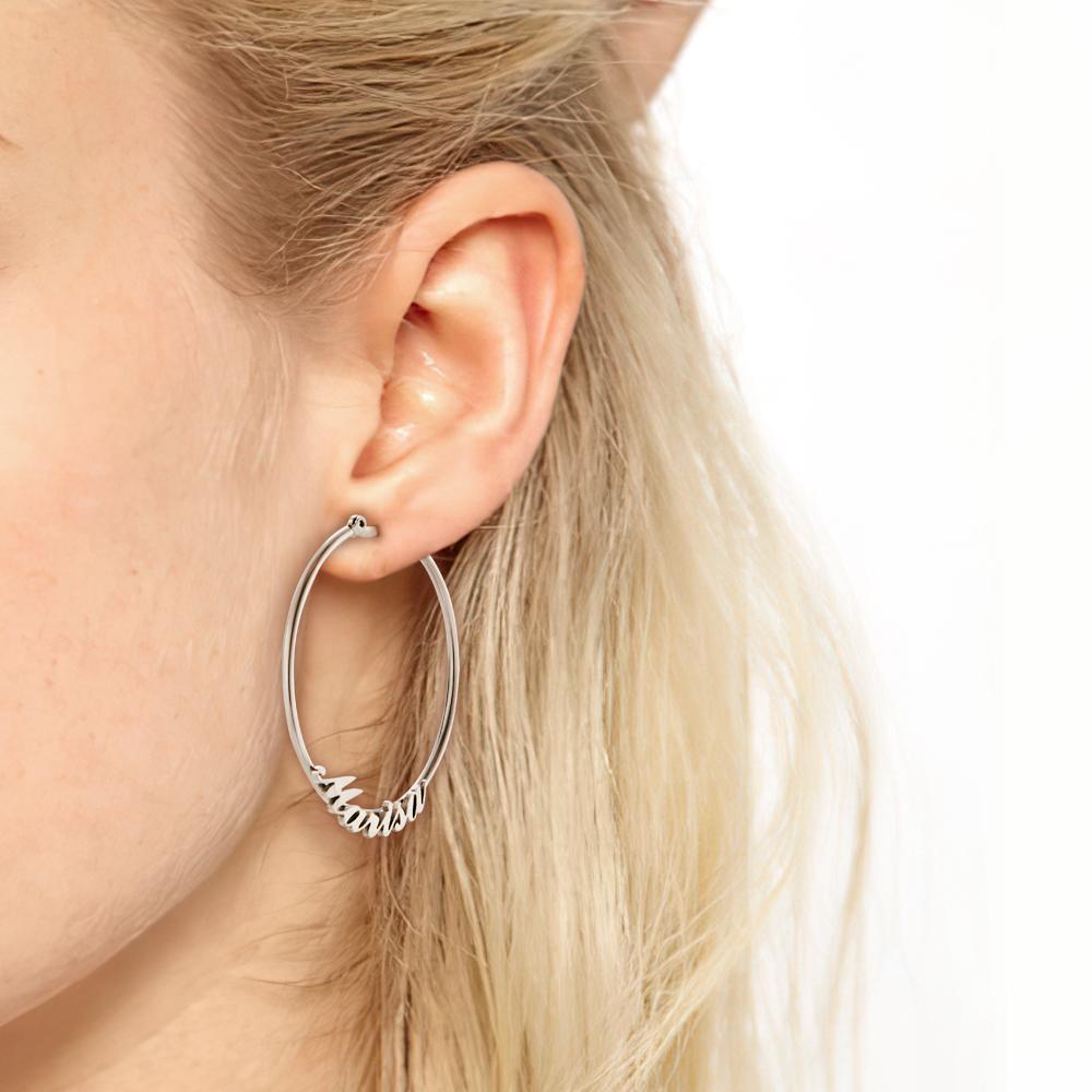 Custom Engraved Earrings Big Hoop Cursive Earrings Gift for Women