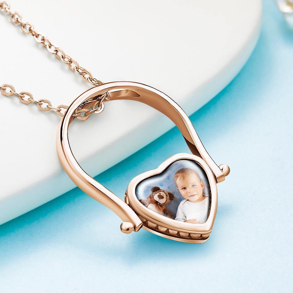 Photo Necklace, Photo Ring Gifts Dual-use (Ring Size 7#) Rose Gold Plated