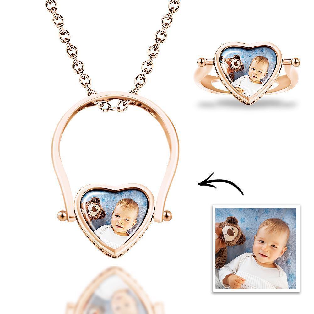 Photo Necklace, Photo Ring Gifts Dual-use (Ring Size 7#)