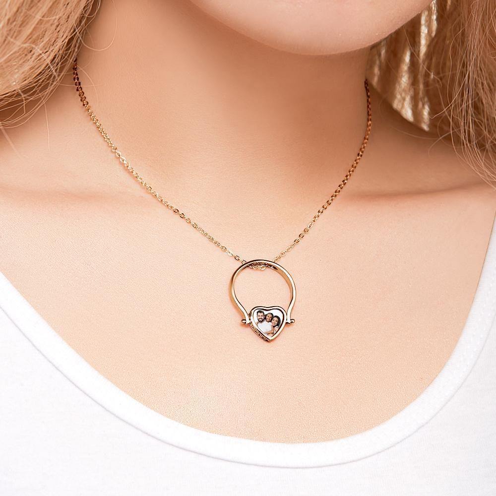 Photo Necklace, Photo Ring Couple's Gifts Dual-use (Ring Size 8#) 14k Gold Plated
