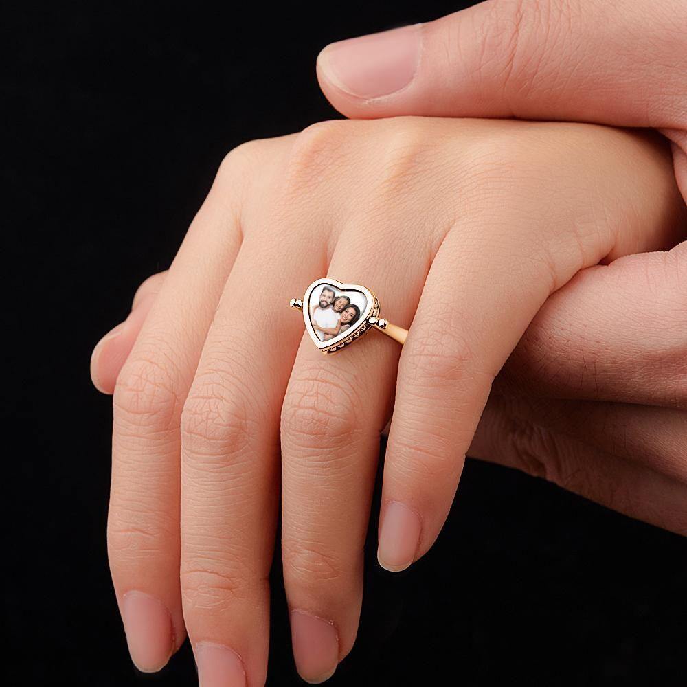 Photo Necklace, Photo Ring Couple's Gifts Dual-use (Ring Size 8#) 14k Gold Plated