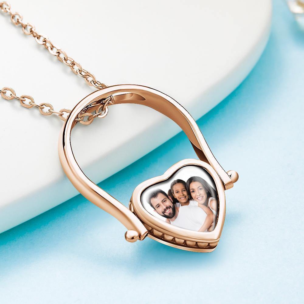 Photo Necklace, Photo Ring Couple's Gifts Dual-use (Ring Size 8#) 14k Gold Plated