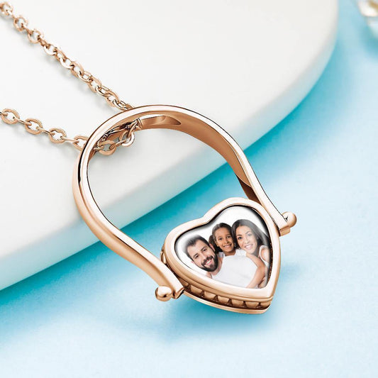Photo Necklace, Photo Ring Couple's Gifts Dual-use (Ring Size 8#) 14k Gold Plated