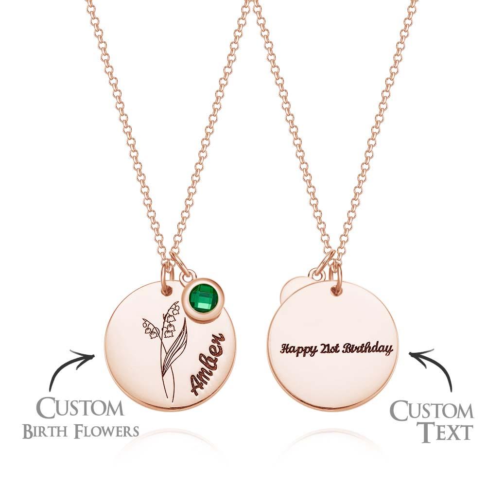 Personalized Birth Flower Name Necklace with Birthstone Mother's Day Gift