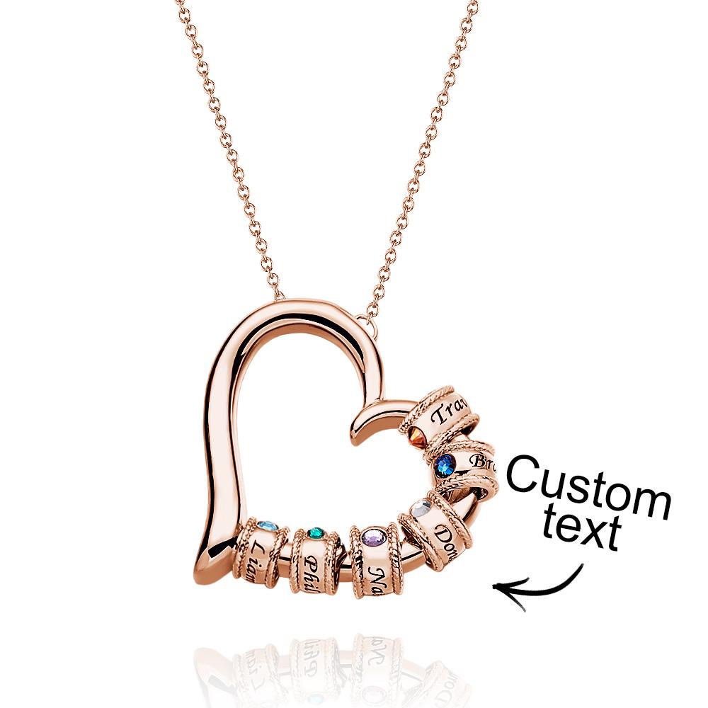 Custom Engraved Heart Necklace With Birthstone Beads Charming Necklace for Mom