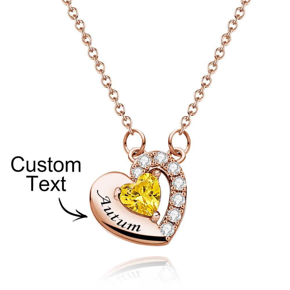 Engravable Birthstone Necklace Charming Heart Zircon Pendant Necklace For Girls