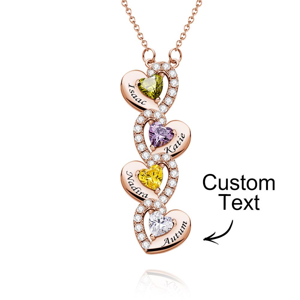 Engravable Birthstone Necklace Charming Heart Zircon Pendant Necklace For Girls