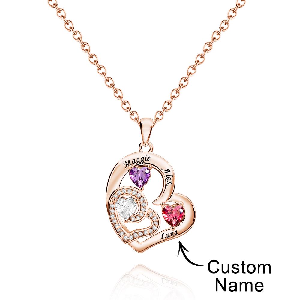 Personalized Heart Birthstone Necklace Charming Engraved Pendant Jewelry Gift For Her