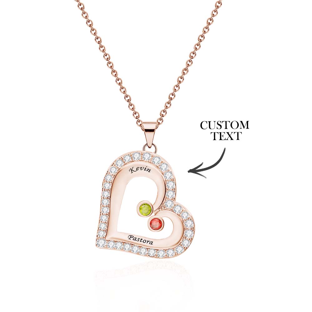Engravable Heart Hollow Out Necklace WIth Zircon Decor Family Gifts