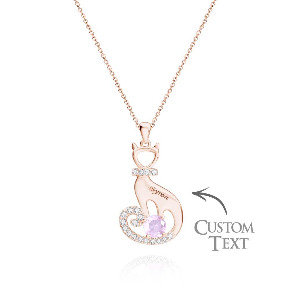 Lovely Cat Birthstone Necklace With Text Unique Zircon Pendant Jewelry Gifts For Women
