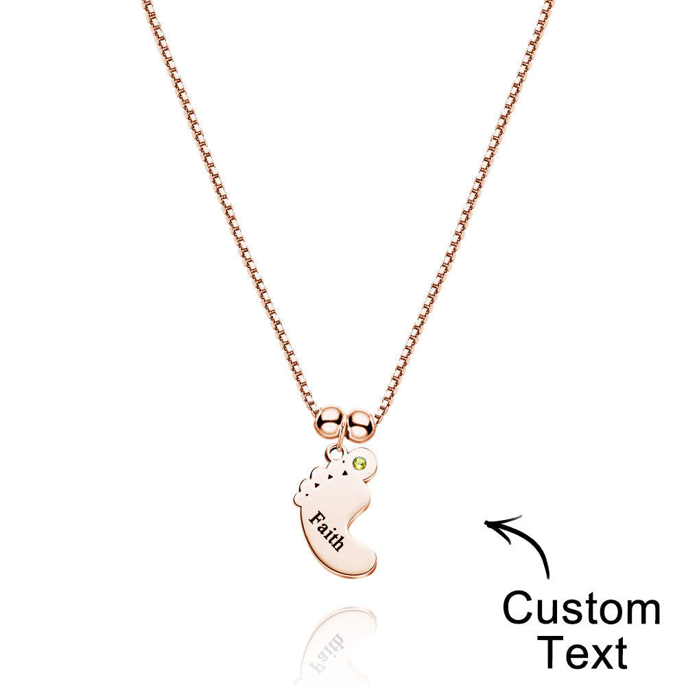 Custom Name Birthstone Baby Feet Charm Necklace For Christmas