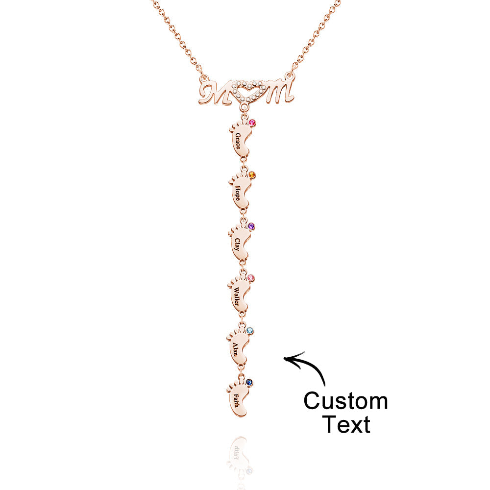 Mother's Necklace With Small Custom Name & Birthstone Baby Foot Charms