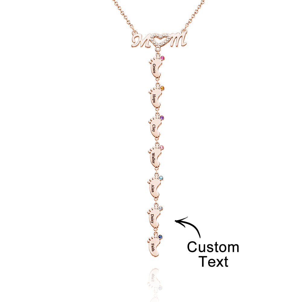 Mother's Necklace With Small Custom Name & Birthstone Baby Foot Charms