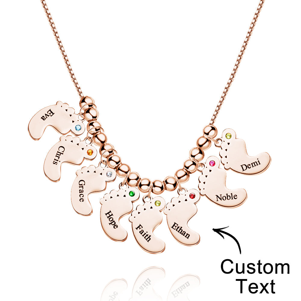 Custom Name Birthstone Baby Feet Charm Necklace For Christmas