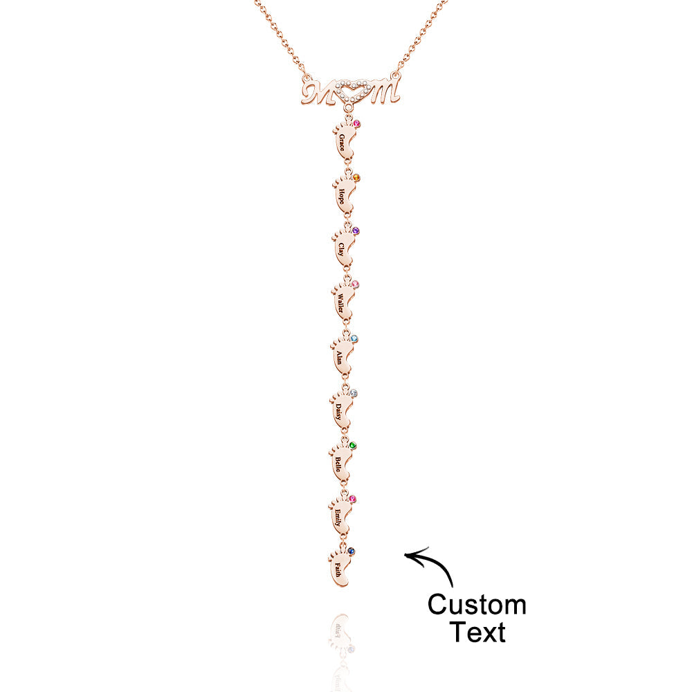 Mother's Necklace With Small Custom Name & Birthstone Baby Foot Charms
