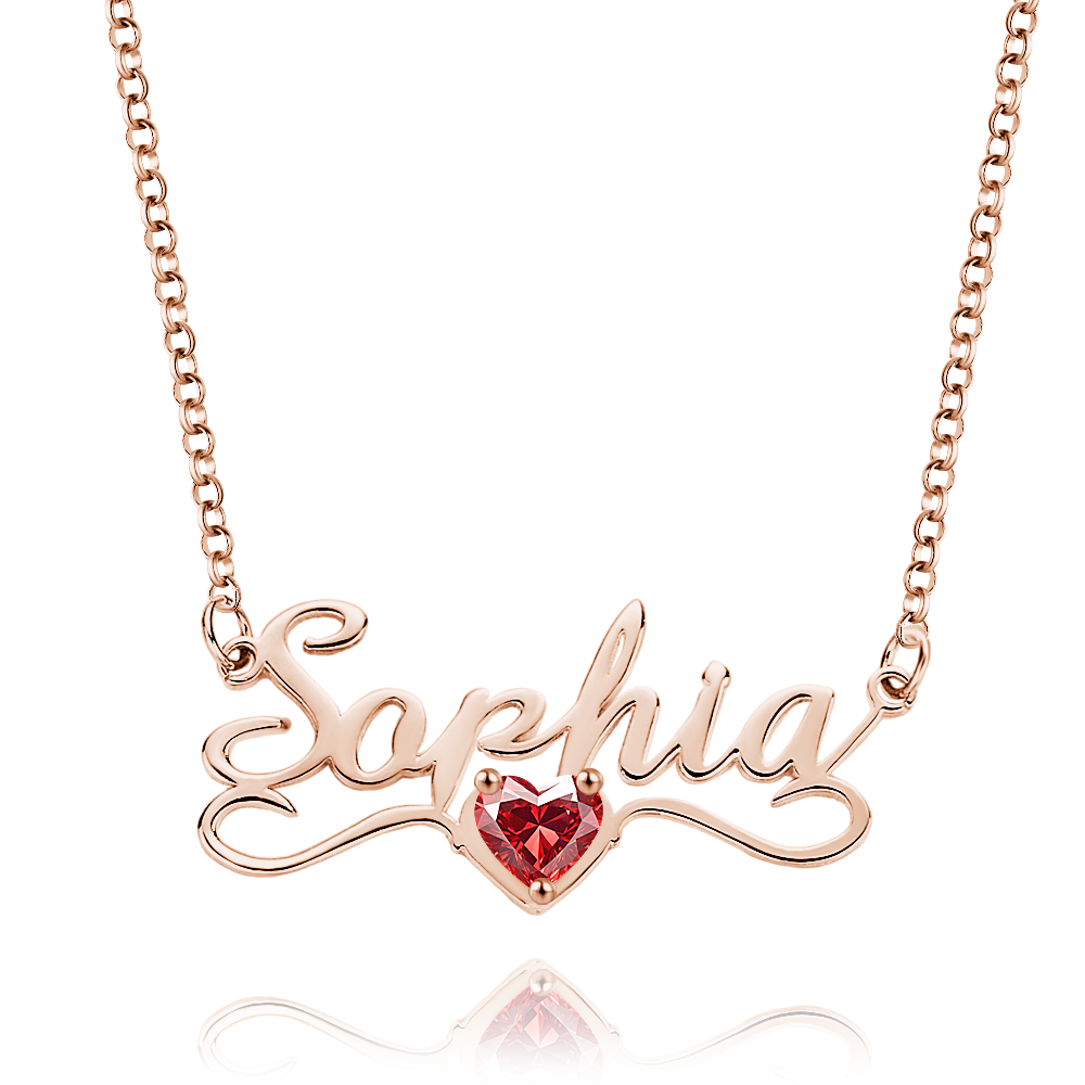 Personalized Name Necklace with Heart Birthstone Birthday Anniversary Gift for Her