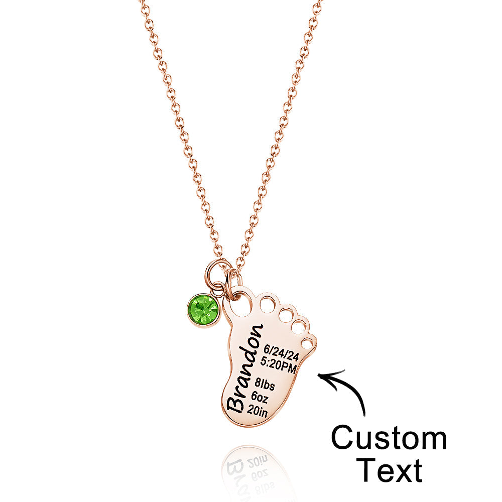 Personalized Baby Foot Pendant Necklace with Birthstone Necklace Birthday Baby Shower Gift for Kid New Mom