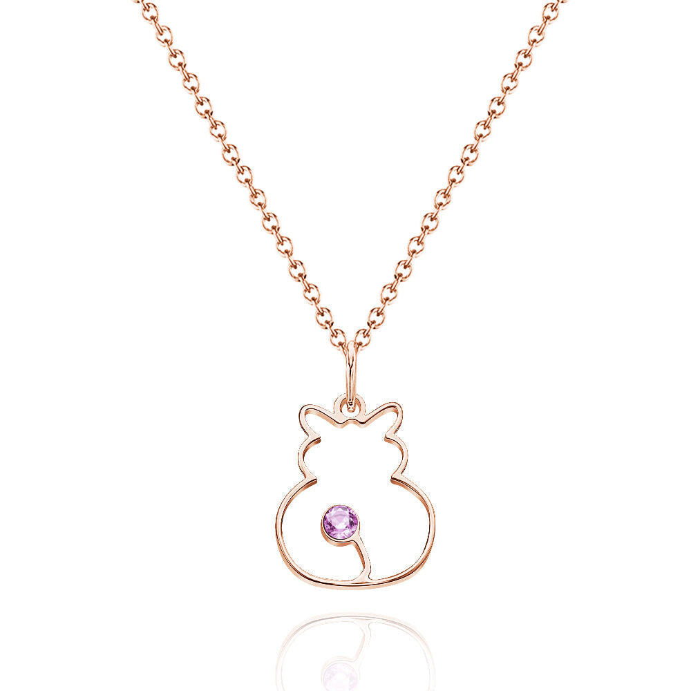 Custom Cat Necklace with Birthstone Necklace Birthday Anniversary Gift for Pet Lover