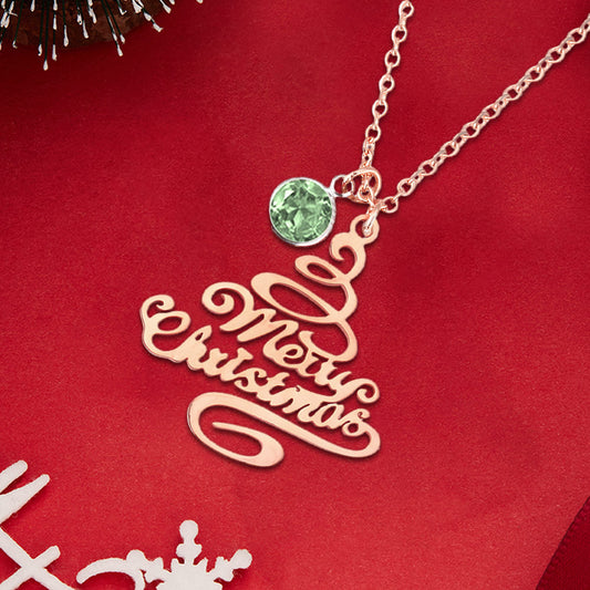 Personalized Christmas Tree Birthstone Necklace Christmas Gift for Her
