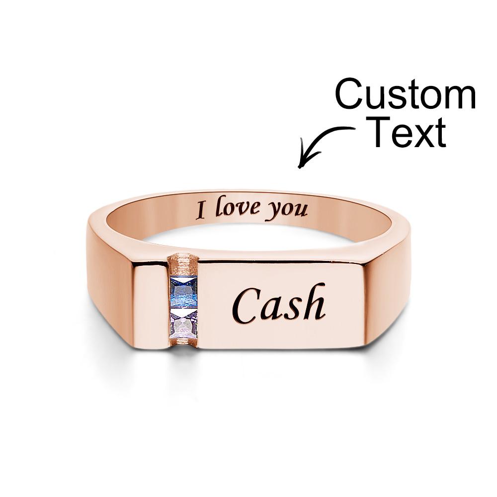 Custom Text Birthstone Ring Rose Gold Plated Personalized Family Ring Gift For Her