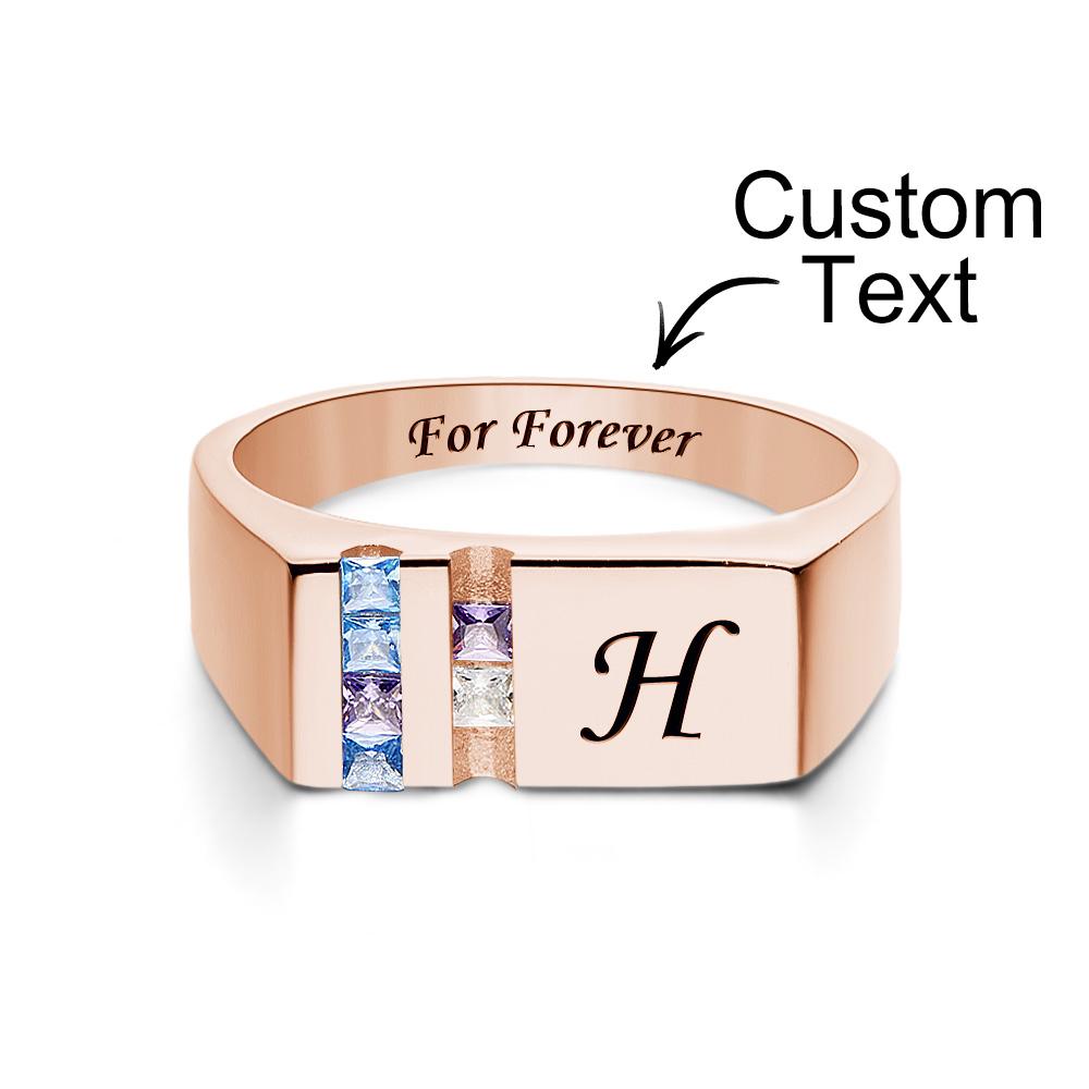 Custom Text Birthstone Ring Rose Gold Plated Personalized Family Ring Gift For Her