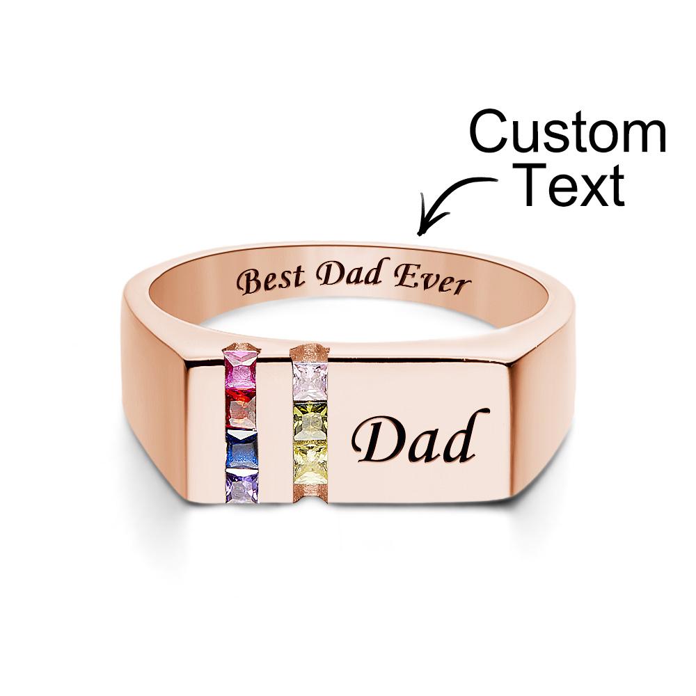 Custom Text Birthstone Ring Rose Gold Plated Personalized Family Ring Gift For Her