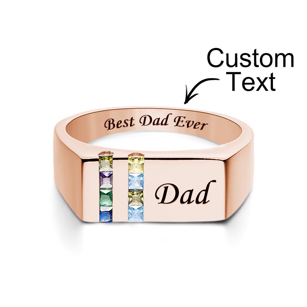 Custom Text Birthstone Ring Rose Gold Plated Personalized Family Ring Gift For Her
