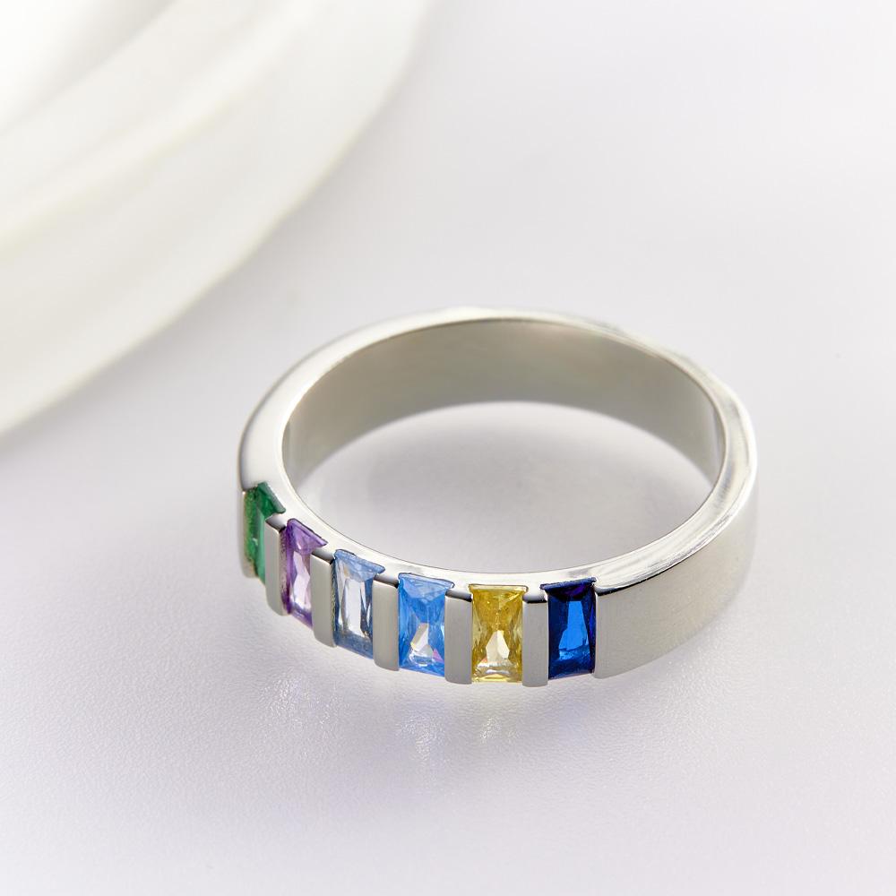 Custom Baguette Birthstone Ring Personalized Family Ring Gift For Her