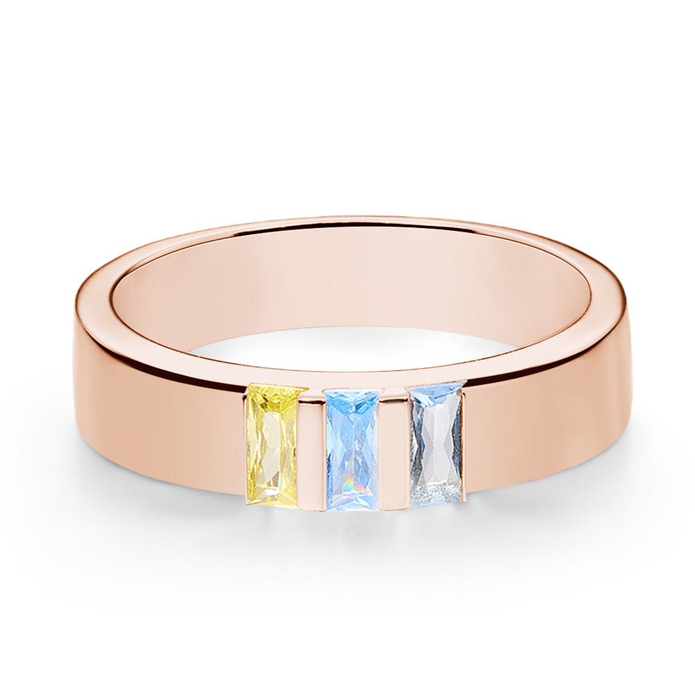 Custom Baguette Birthstone Ring Rose Gold Plated Personalized Family Ring Gift For Her