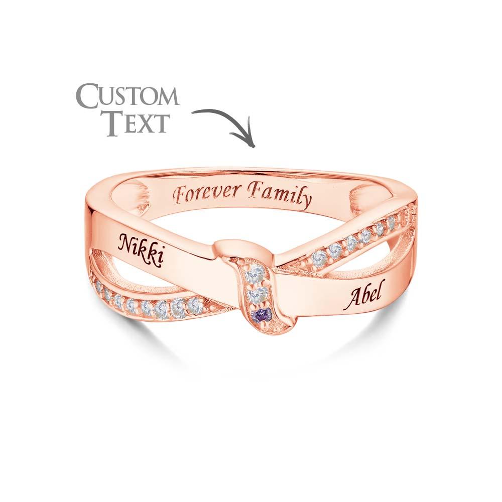 Custom Name and Text Birthstone Ring Rose Gold Plated Personalized Family Ring Gift For Her