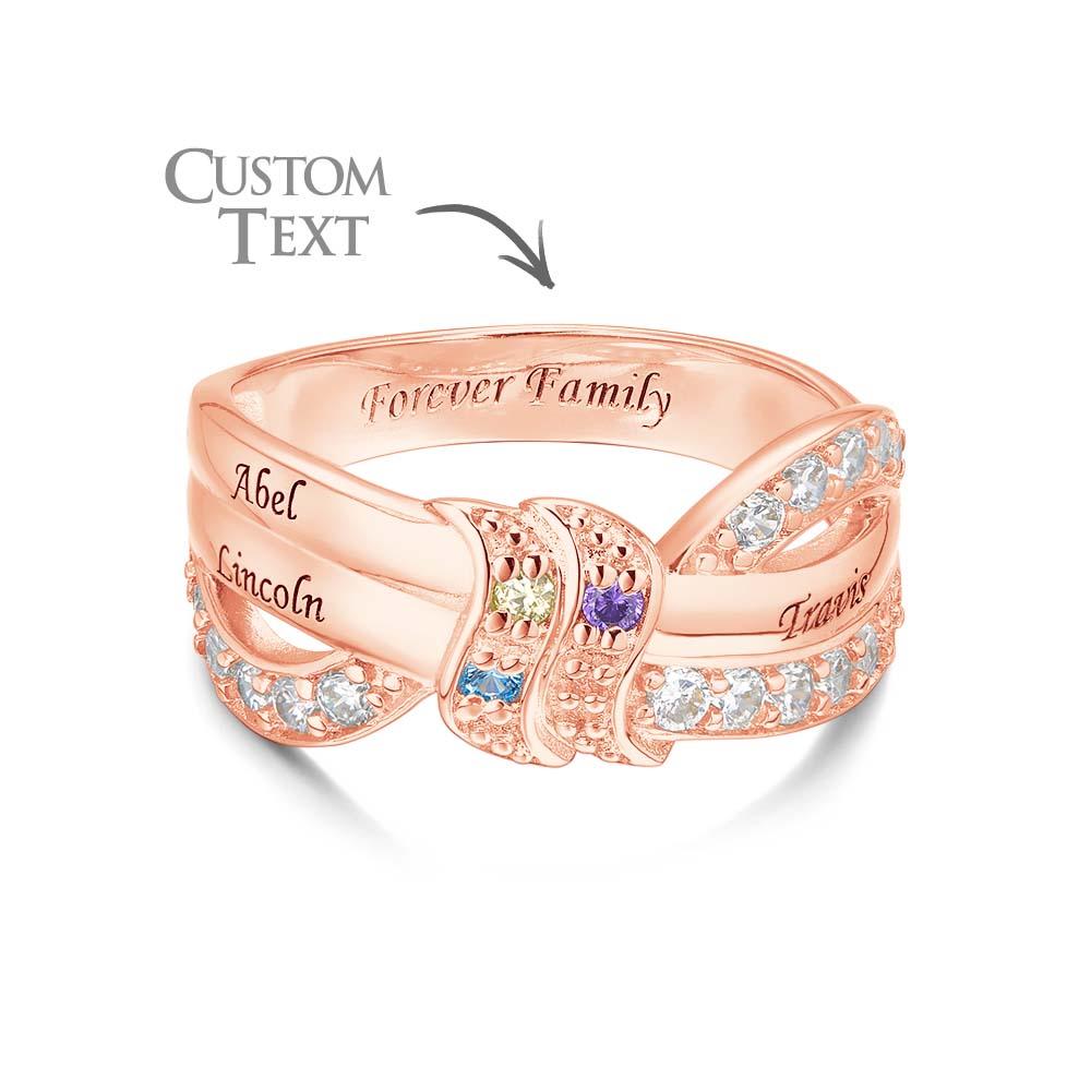 Custom Name and Text Birthstone Ring Rose Gold Plated Personalized Family Ring Gift For Her