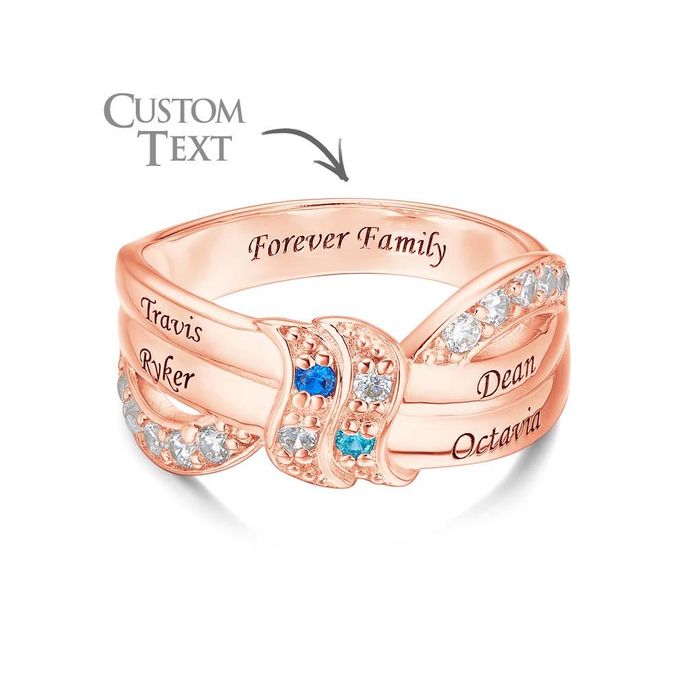 Custom Name and Text Birthstone Ring Rose Gold Plated Personalized Family Ring Gift For Her