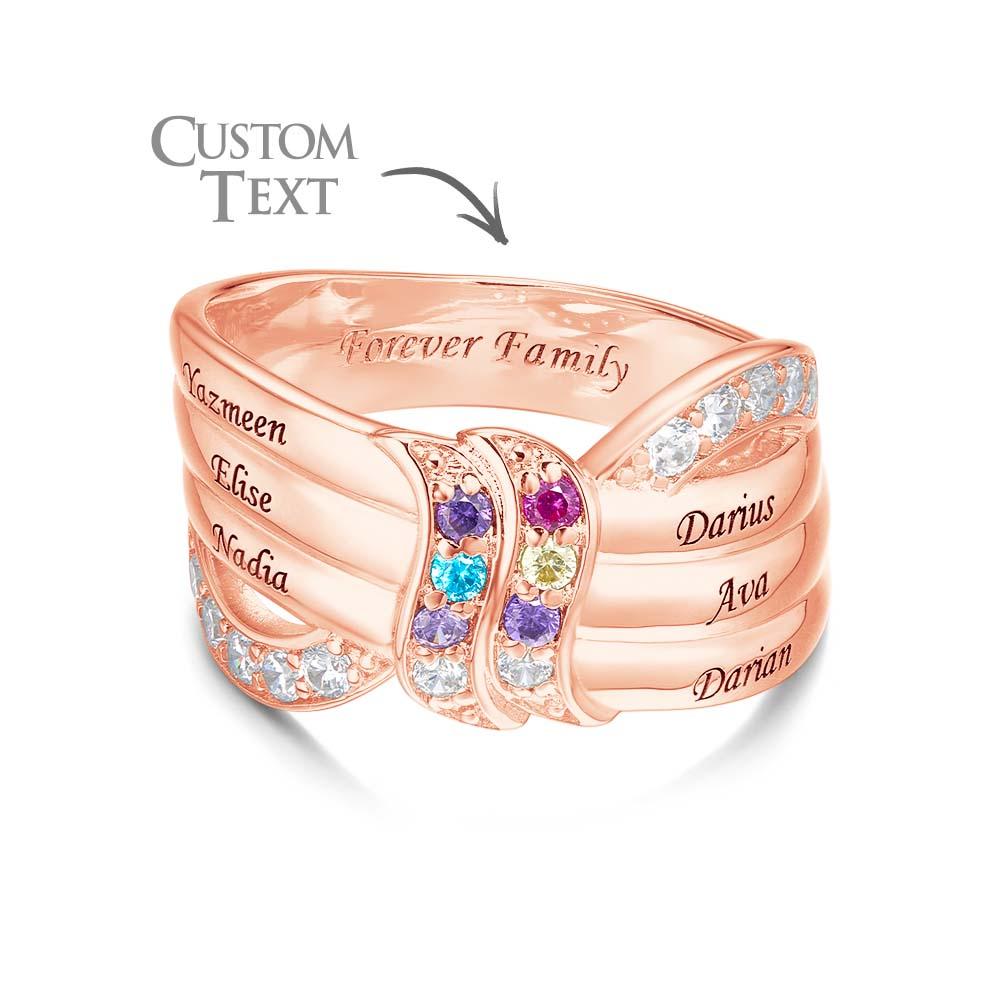 Custom Name and Text Birthstone Ring Rose Gold Plated Personalized Family Ring Gift For Her