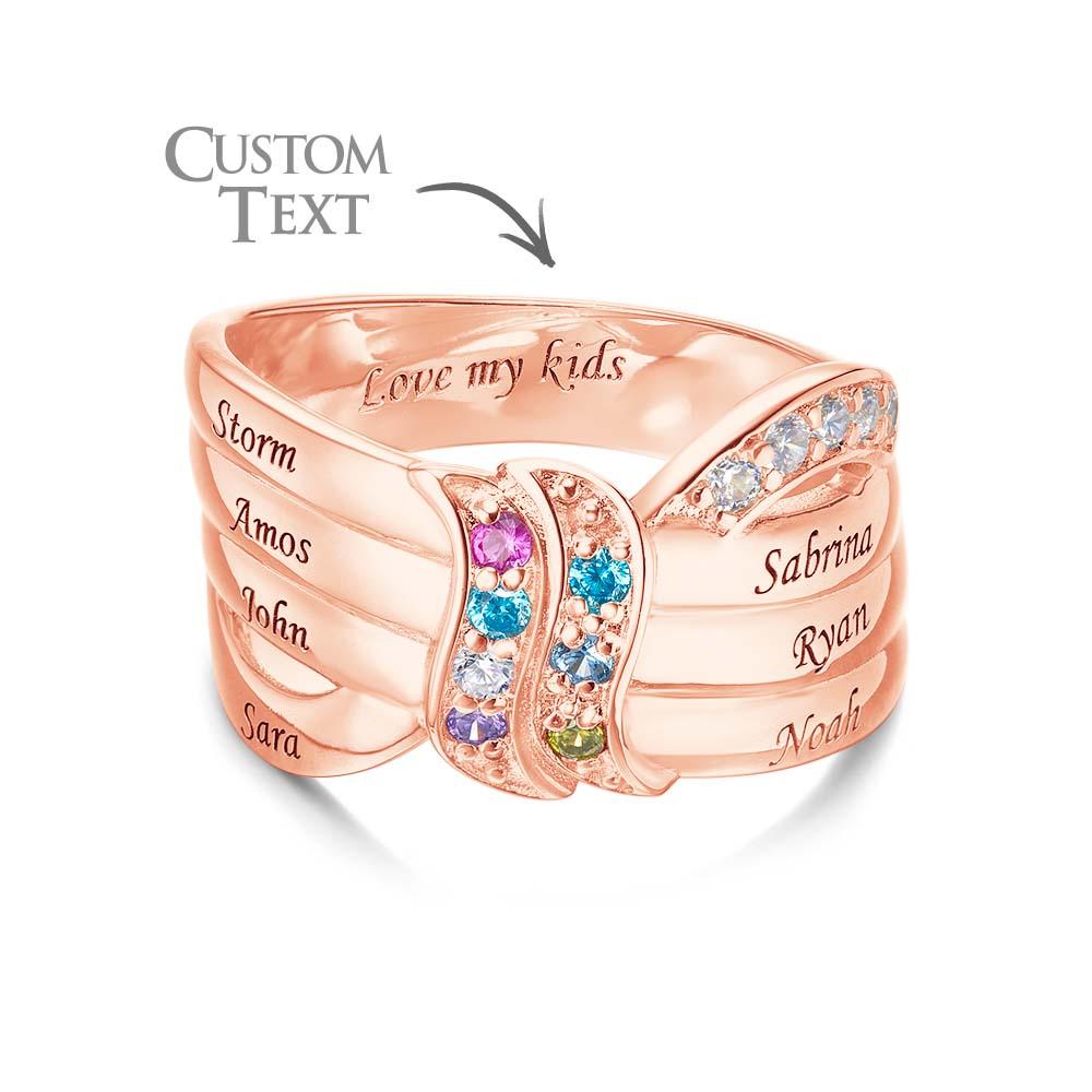 Custom Name and Text Birthstone Ring Rose Gold Plated Personalized Family Ring Gift For Her
