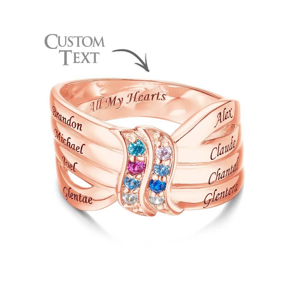 Custom Name and Text Birthstone Ring Rose Gold Plated Personalized Family Ring Gift For Her