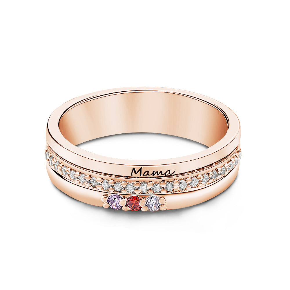 Personalized Birthstones Ring with Engraved Text Ring Jewelry Birthday Gift for Women